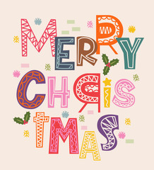 Merry Christmas Greeting Card. Merry Christmas lettering. Vector illustration