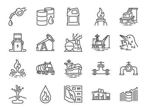 Oil and Petroleum line icon set. Included icons as power, fuel, energy, gas station, crude oil and more.