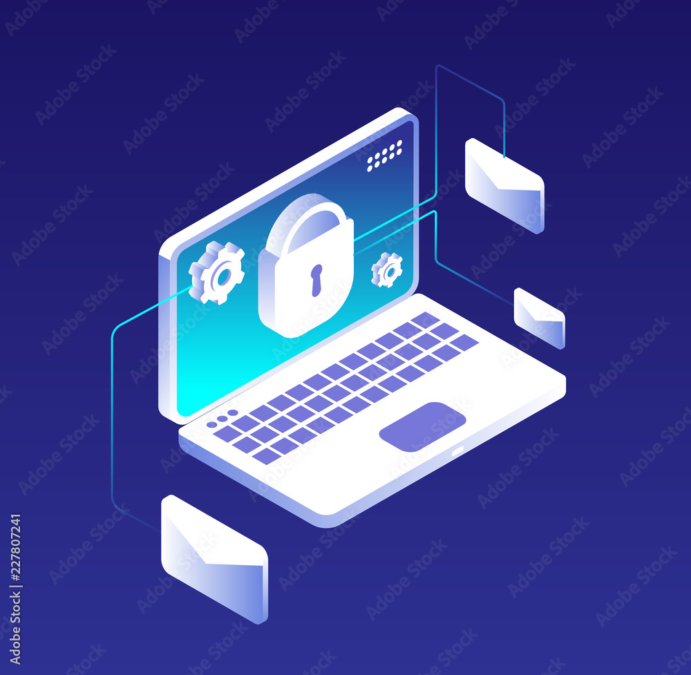 Poster data protection concept. email database encryption, computer, information and storage security. anti