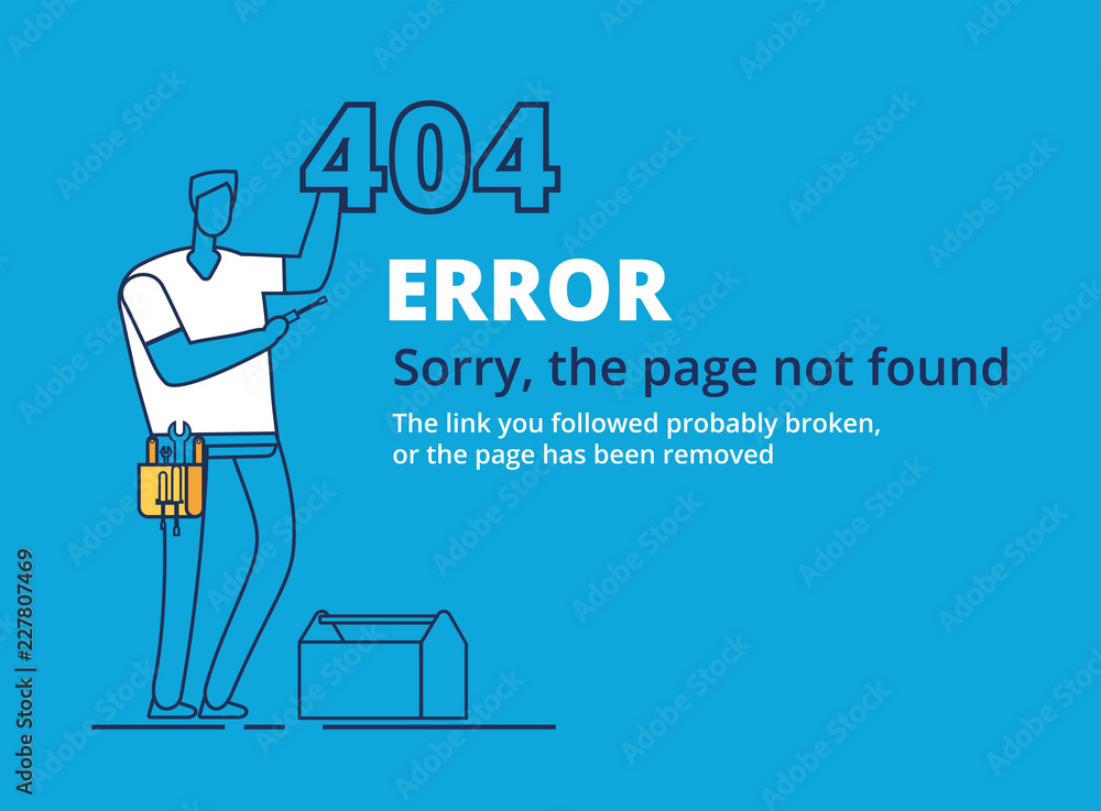 Poster error 404 page. computer failure, oops concept. website vector template disconnect browser, window p