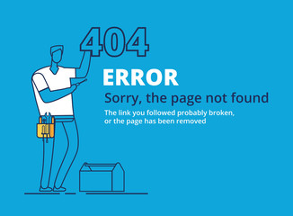 Fototapeta premium Error 404 page. Computer failure, oops concept. Website vector template disconnect browser, window page wrong illustration