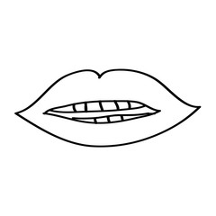 Obraz premium Doodle cartoon lips and teeth, mouth on a white background