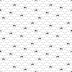 Black and white seamless pattern with fishes