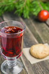 . Holiday concept decorated with Fir branches, and Gingerbread Cookies