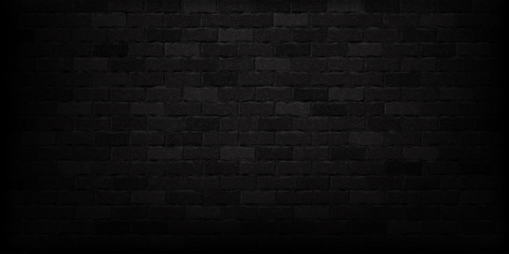 Vector realistic isolated black brick wall background for template and layout decoration.