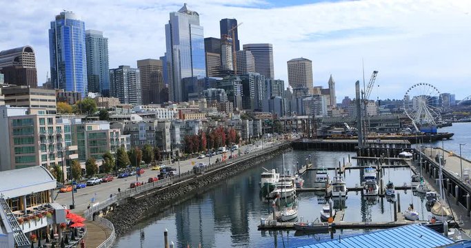 View in Seattle, Washington harbor area 4K