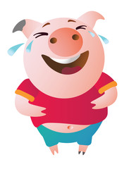 Emoji character  Pig laughs to tears.  Vector illustration. Symbol of the new year 2019 Isolated on transparent background. Excellent for the design of postcards, posters, stickers etc.  