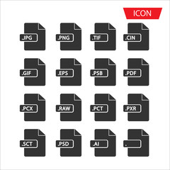 Document File Formats icon vector isolated photo file symbols on white background.