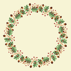 Christmas Hand Drawn Wreath with Round Frame for Cards Design Vector Layout with Copyspace Can be use for Decorative Kit, Invitations, Greeting Cards, Blogs, Posters, Merry X’mas and Happy New Year.