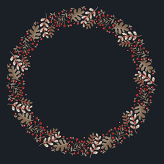 Christmas Hand Drawn Wreath with Round Frame for Cards Design Vector Layout with Copyspace Can be use for Decorative Kit, Invitations, Greeting Cards, Blogs, Posters, Merry X’mas and Happy New Year.