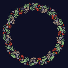 Christmas Hand Drawn Wreath with Round Frame for Cards Design Vector Layout with Copyspace Can be use for Decorative Kit, Invitations, Greeting Cards, Blogs, Posters, Merry X’mas and Happy New Year.