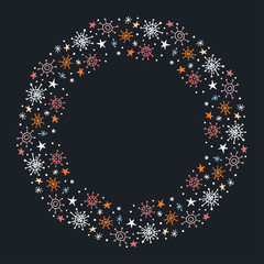 Christmas Hand Drawn Wreath with Round Frame for Cards Design Vector Layout with Copyspace Can be use for Decorative Kit, Invitations, Greeting Cards, Blogs, Posters, Merry X’mas and Happy New Year.
