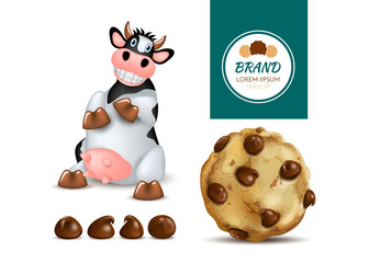 Chocolate chip cookies. Realistic Vector Illustration