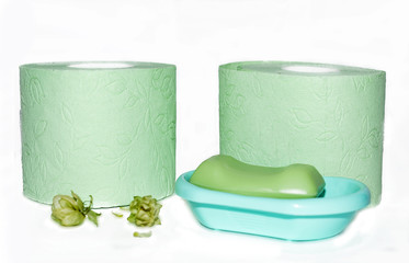 green soap and toilet paper