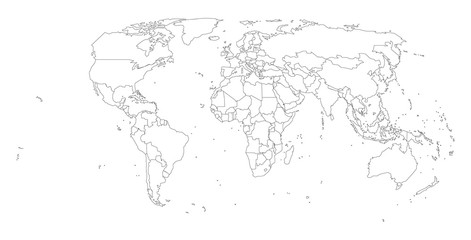 Fototapeta na wymiar Blank world countries map, isolated on white background