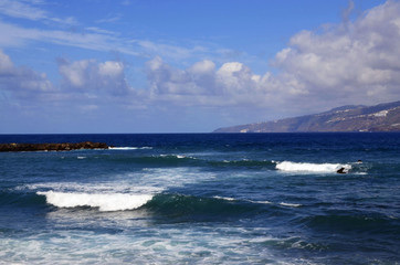 Amazing view on Atlantic ocean from the beach of Puerto de la Cruz,Tenerife, Canary Islands,Spain.Travel or vacation concept.