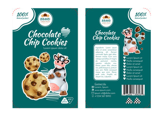 Chocolate chip cookies. Concept labels for packaging design. Realistic Vector Illustration