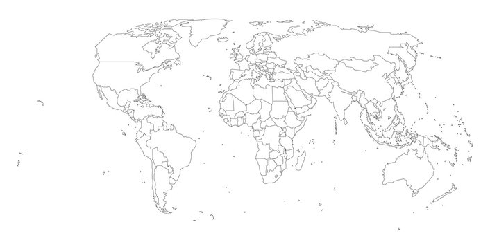 Blank world countries map, isolated on white background