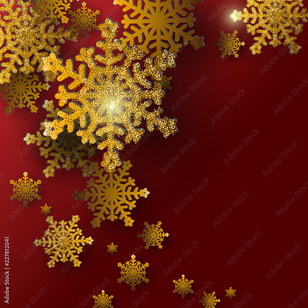 Poster christmas phase text with shining gold and glitter snowflakes 3d on background
