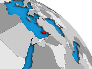 Cyprus on simple blue political 3D globe.