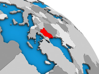 Bulgaria on simple blue political 3D globe.