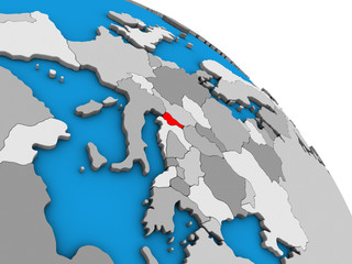 Slovenia on simple blue political 3D globe.