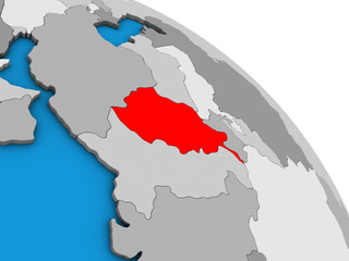 Afghanistan on simple blue political 3D globe.