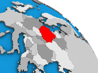 Poland on simple blue political 3D globe.