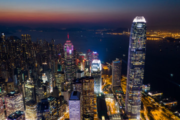Hong Kong business district at the sunset time