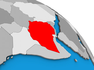 Fototapeta premium Ethiopia on simple blue political 3D globe.
