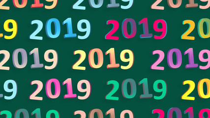 2019 retro signs wallpaper. New Year background. 2019 numbers. Abstract shapes 3d. Retro colors. Year of Earth Pig. Winter holiday. Happy New Year. Vintage style illustration.