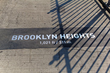 New York, USA - November 22, 2010: Sign on pavement of Brooklyn Bridge with text: Brooklyn heights
