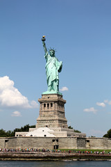 Fototapeta premium NEW YORK - AUGUST 5, 2014: Statue of Liberty on Liberty Island in New York Harbor, is one of the most recognizable landmarks