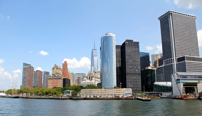 Fototapeta na wymiar Manhattan Skyline with One World Trade Center Building over Hudson River, New York City, USA, August 8, 2017