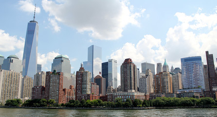 Fototapeta na wymiar Manhattan Skyline with One World Trade Center Building over Hudson River, New York City, USA, August 8, 2017