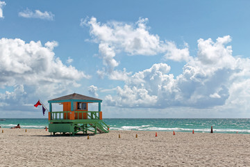 Miami beach, Florida - July 16, 2016: Colorful Lifeguard Tower in South Beach