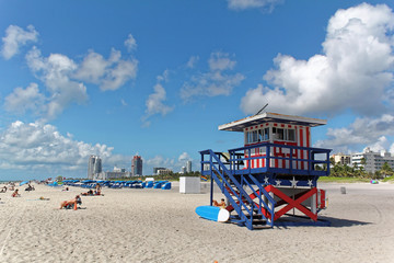 Miami beach, Florida - July 16, 2016: Colorful Lifeguard Tower in South Beach