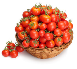 Tomatoes in the basket isolated on white