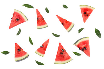 Sliced watermelon on white background. Flat lay, top view