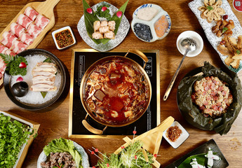 A view of a hotpot set meal