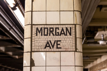 Brooklyn NY / USA - AUG 20 2018: Morgan Ave Subway Platform