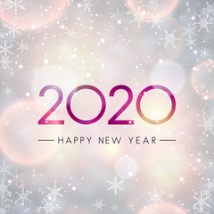 Festive shiny 2020 Happy New Year card with snowflakes.