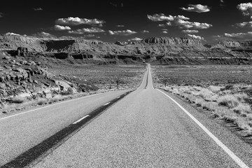 On the road and highway in the Utah desert of American Southwest