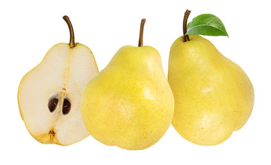 Fresh pear with leaf isolated on white background
