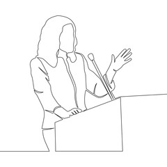 continuous line drawing business woman speaker