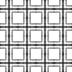 Checkered seamless pattern. Vector  black and white grunge background. Striped grungy ornament with check shapes, lines, stripes, squares. Isolated design for table cloth, textile, fabric, prints.