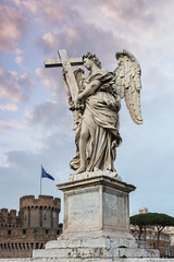 Sculpture the Sant Angelo bridge over the Tiber river in Rome