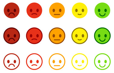 Set of satisfaction scales with colorful smileys buttons.