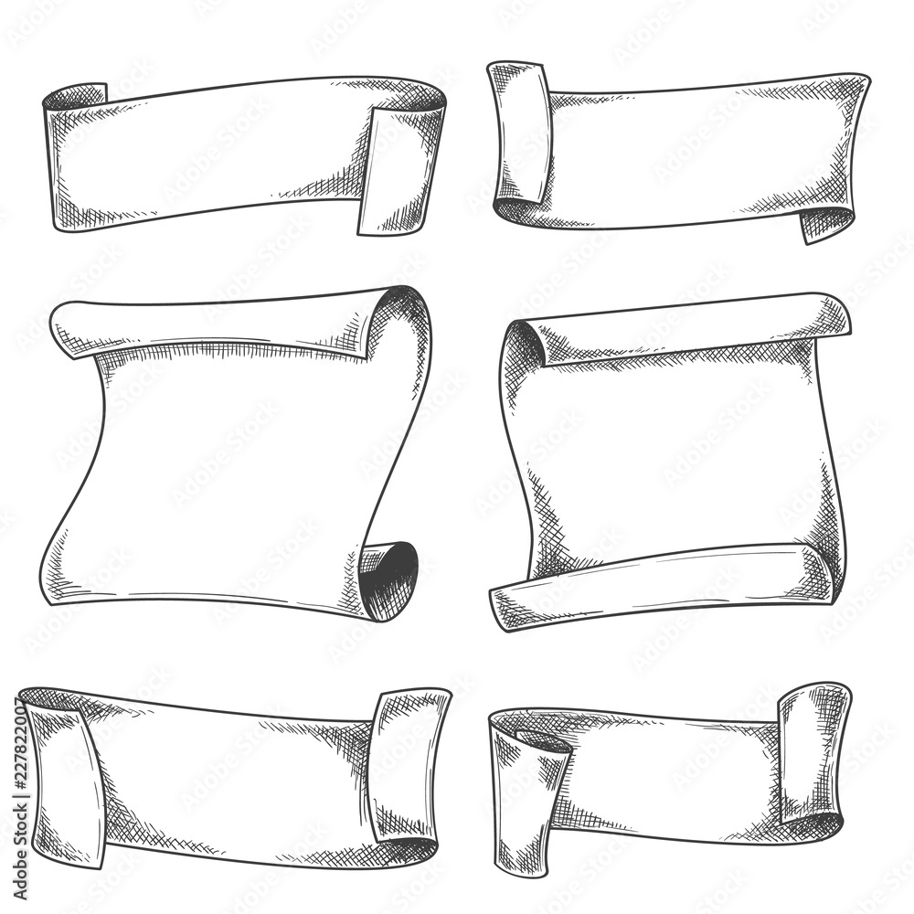 Canvas Prints sketch ribbons and scrolls. vintage scroll banners isolated on white background, vector retro hand d