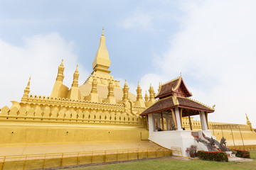 Fototapeta na wymiar Pha That Luang, Great Stupa, is a gold-covered large Buddhist stupa in Vientiane. It is the most important national monument and a national symbol in Laos.